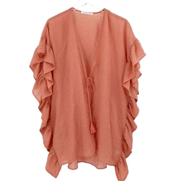 Fortune Swimwear Lucie Ruffle Kimono Cover Up In Dark Blush - Picture 2 of 6